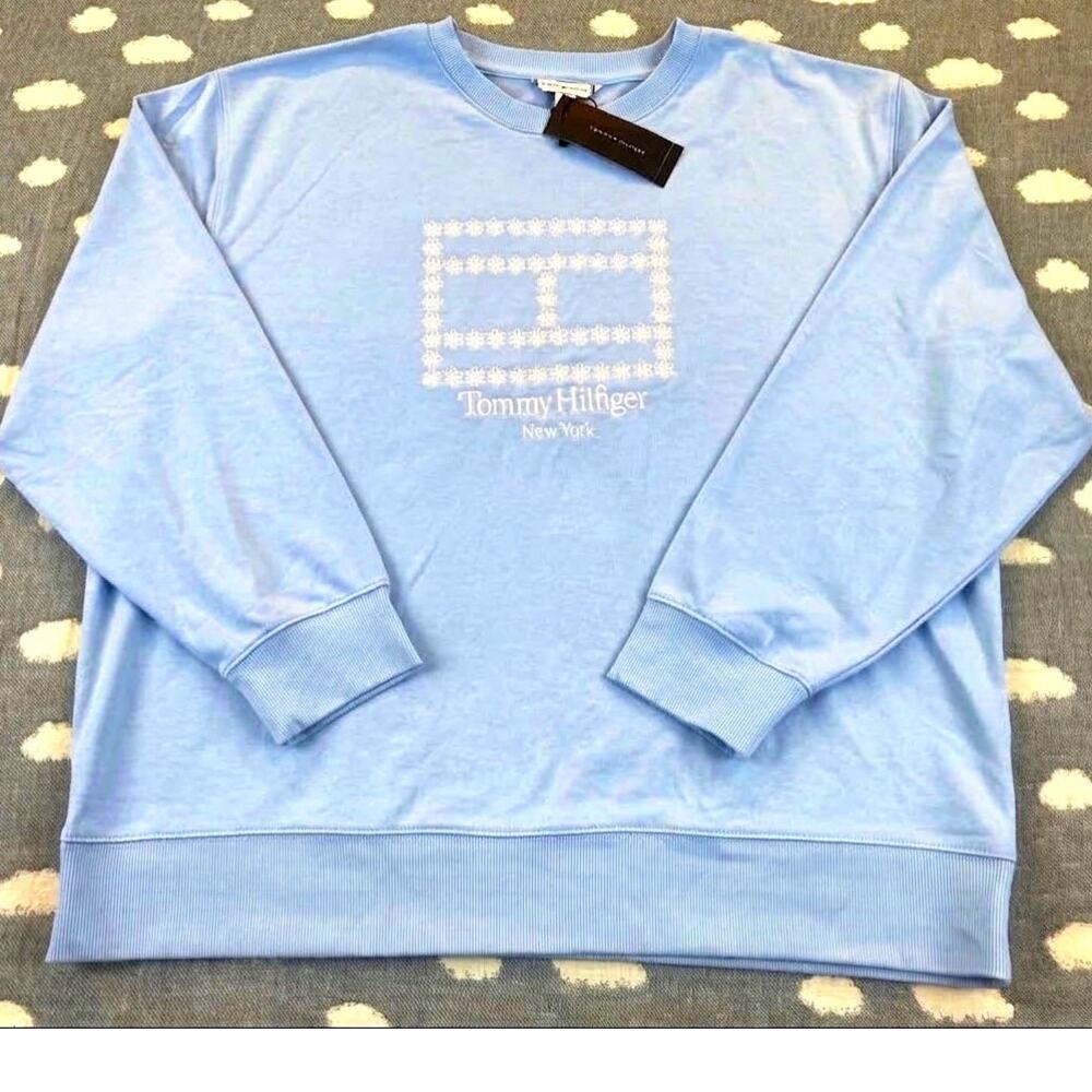 Tommy Hilfiger 2XL Sweatshirt Breezy Blue/White Logo NWT XXL